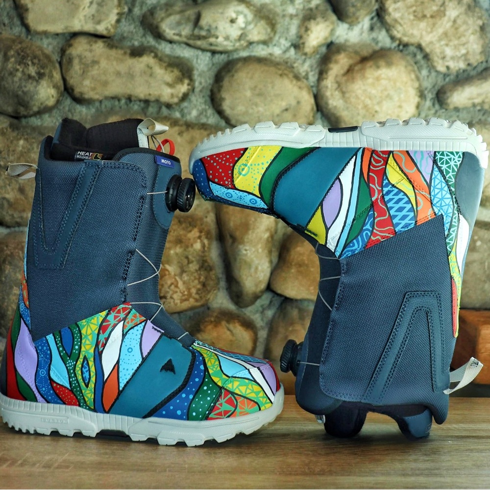 Burton Moto Snowboard boots colourful design customised men’s size 9 Boa
